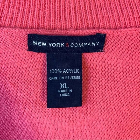 New York & Company Solid Pink V Neck Sweater Ultra Soft Long Sleeve Size XL - Picture 5 of 9